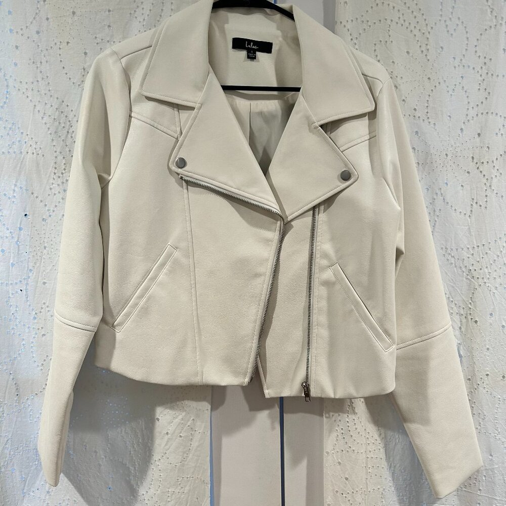 Lulu's Cream Moto Style Faux Leather Jacket